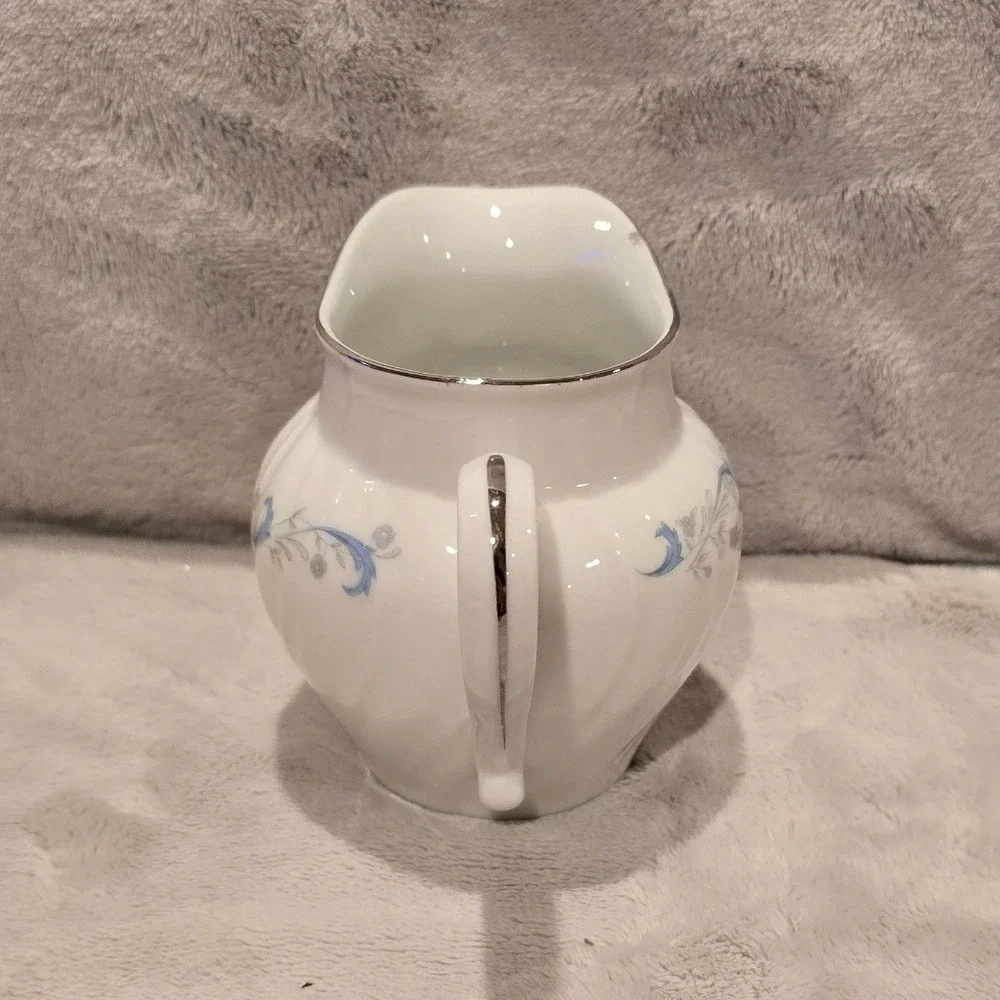 Vtg Camelot China Gracious 1990 Creamer Pitcher Blue Floral Silver Trim Japan